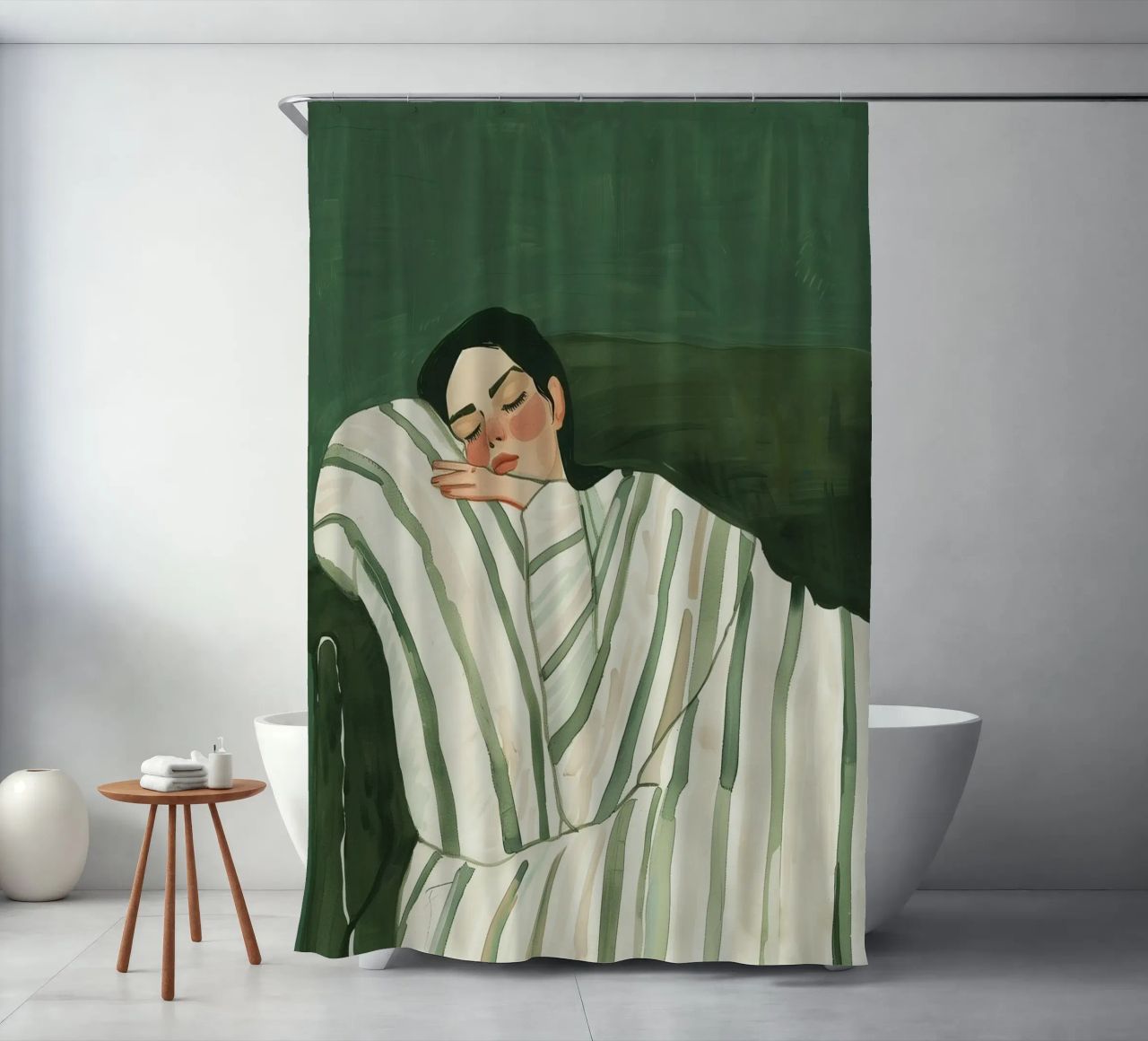 Smaragdgrüne abstrakte Frau Wandkunst, schlafende Frau drucken Duschvorhang von Boheme