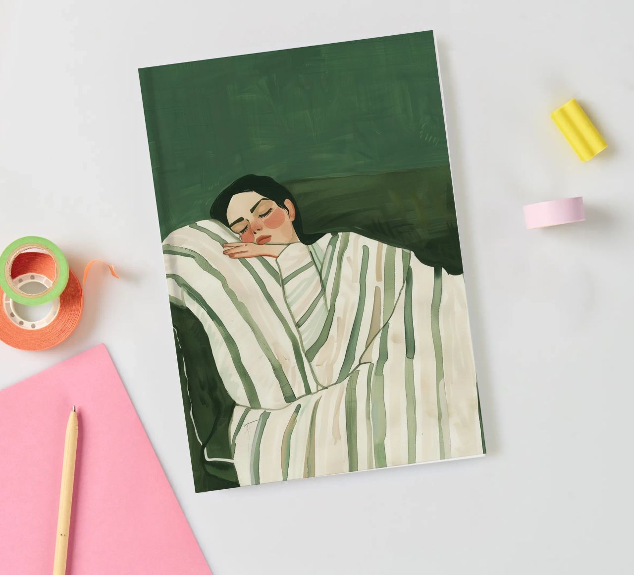Smaragdgrüne abstrakte Frau Wandkunst, schlafende Frau drucken Notizbuch von Boheme