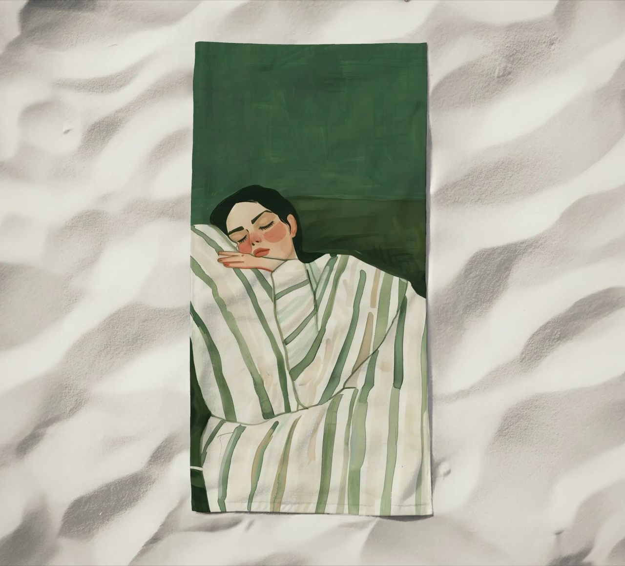 Smaragdgrüne abstrakte Frau Wandkunst, schlafende Frau drucken Strandtuch von Boheme