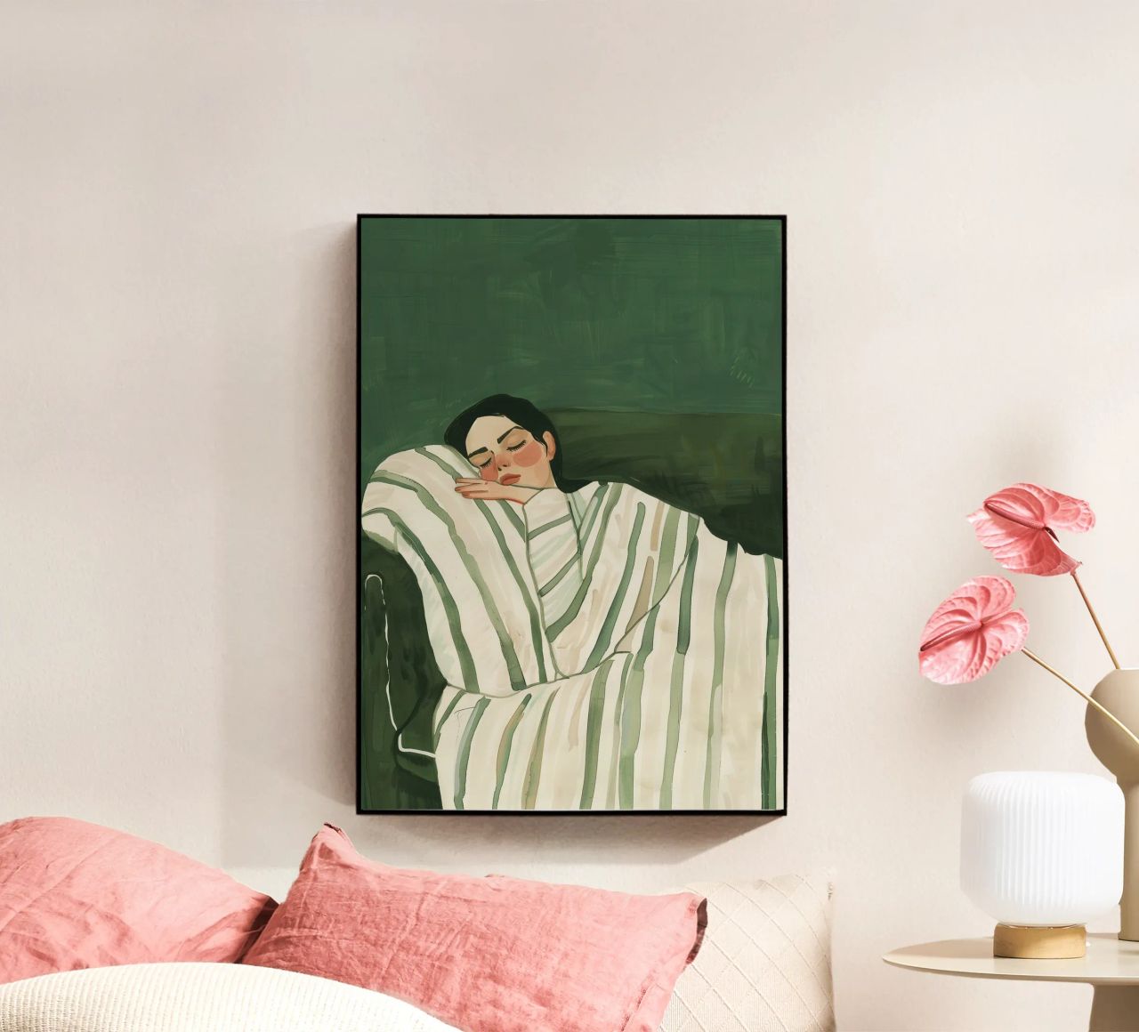 Smaragdgrüne abstrakte Frau Wandkunst, schlafende Frau drucken Acryl-Glas von Boheme
