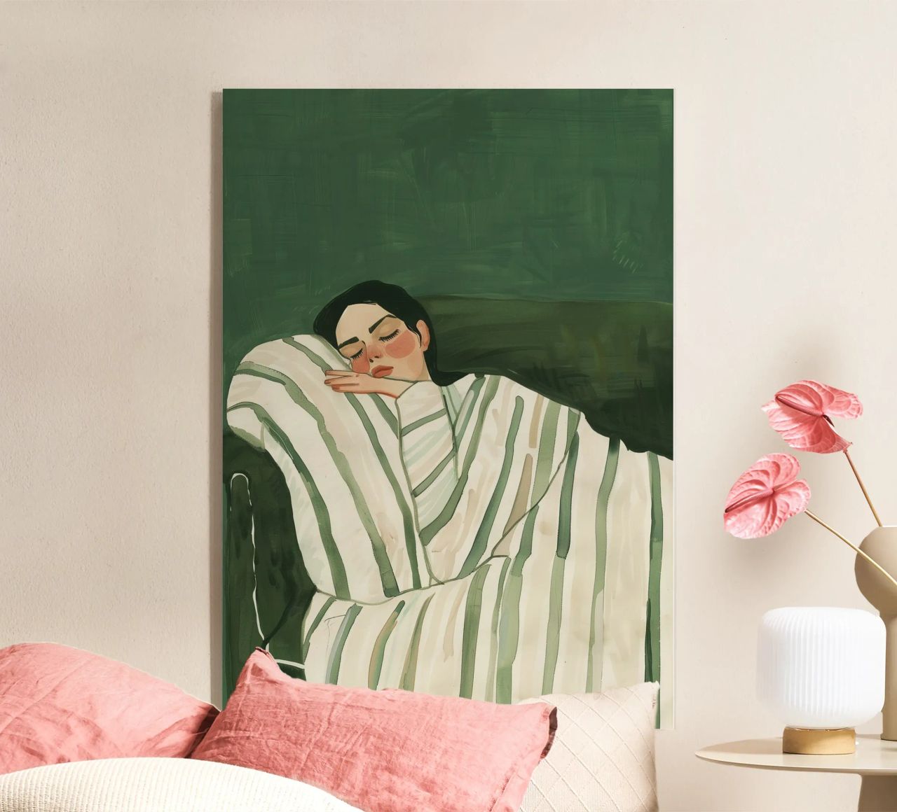 Smaragdgrüne abstrakte Frau Wandkunst, schlafende Frau drucken Acryl-Glas von Boheme