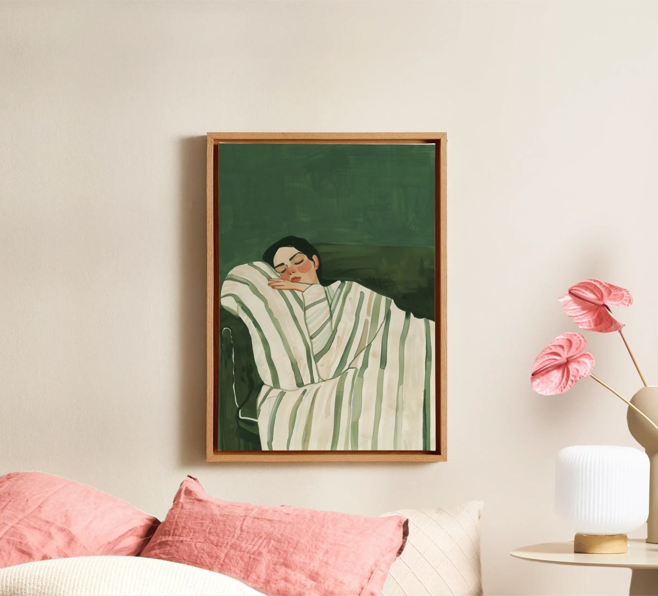 Smaragdgrüne abstrakte Frau Wandkunst, schlafende Frau drucken Leinwand von Boheme
