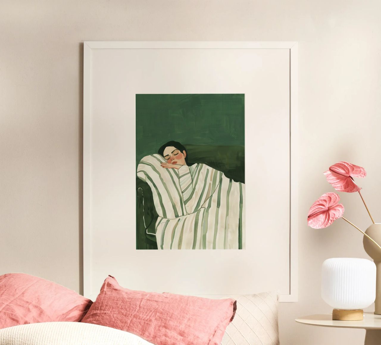 Smaragdgrüne abstrakte Frau Wandkunst, schlafende Frau drucken Poster von Boheme