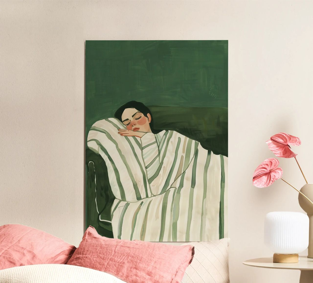 Smaragdgrüne abstrakte Frau Wandkunst, schlafende Frau drucken Poster von Boheme