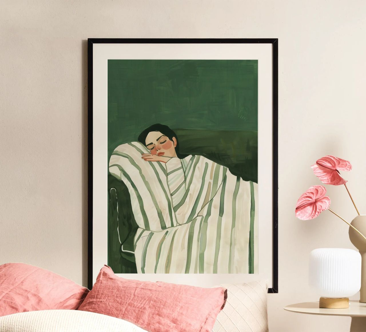 Smaragdgrüne abstrakte Frau Wandkunst, schlafende Frau drucken Poster von Boheme