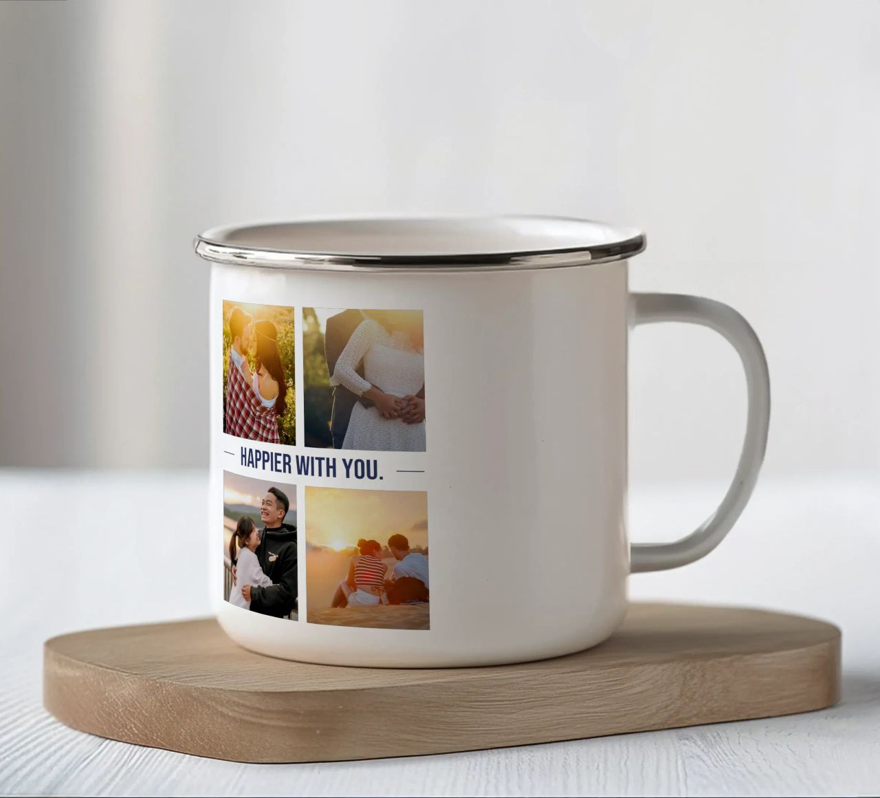 happier with you Emaille Tasse von be.