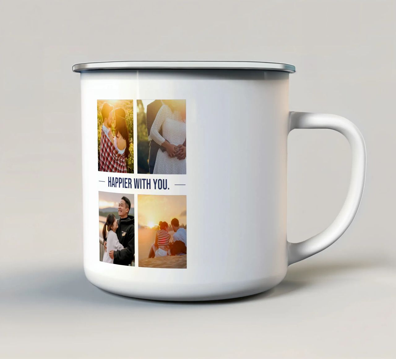 happier with you Emaille Tasse von be.