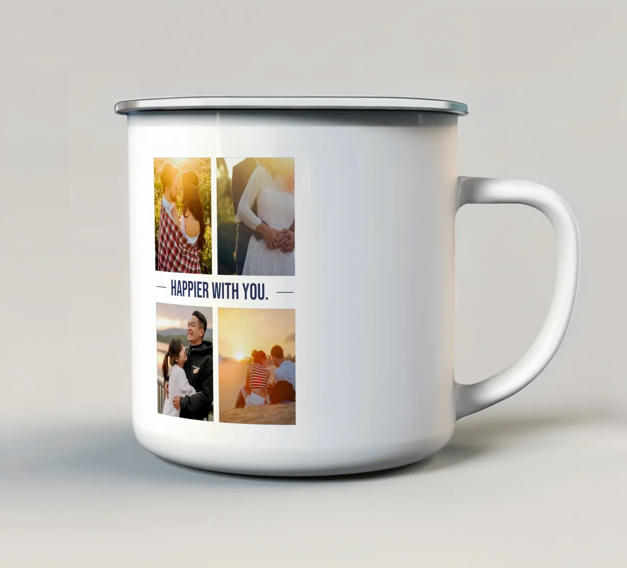 happier with you enamel mug by be.