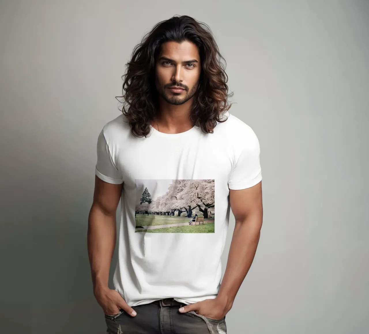 alberi di ciliegio in fiore erba verde t-shirt da Earthly Visions