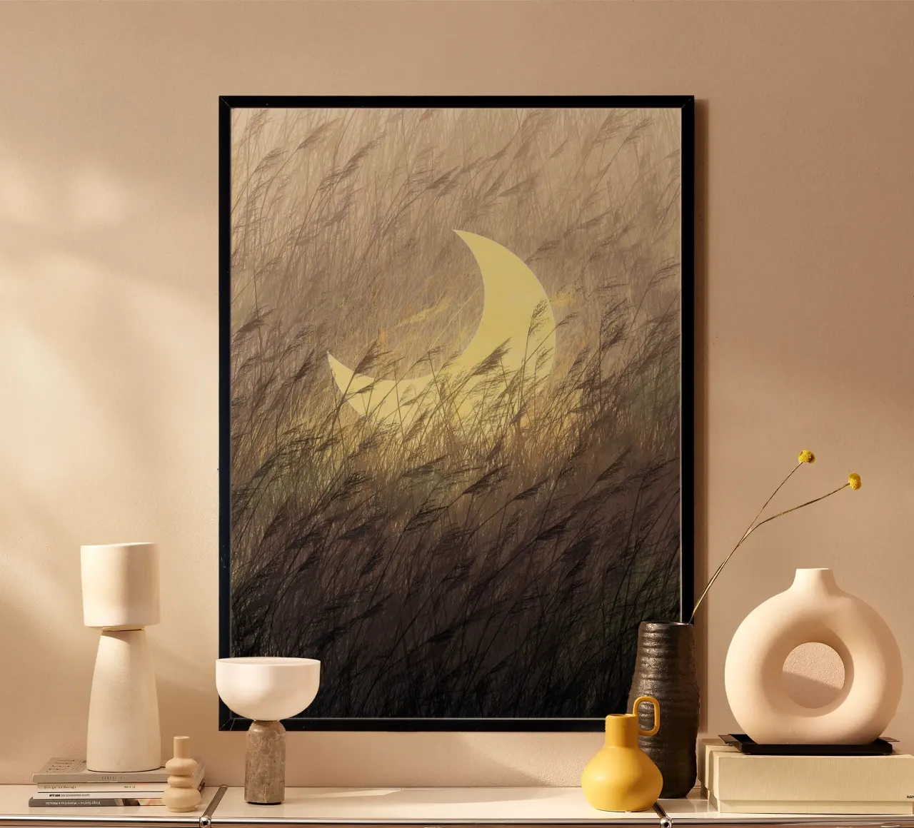 crescent moon garden poster with wooden frame by NEW LIFE
