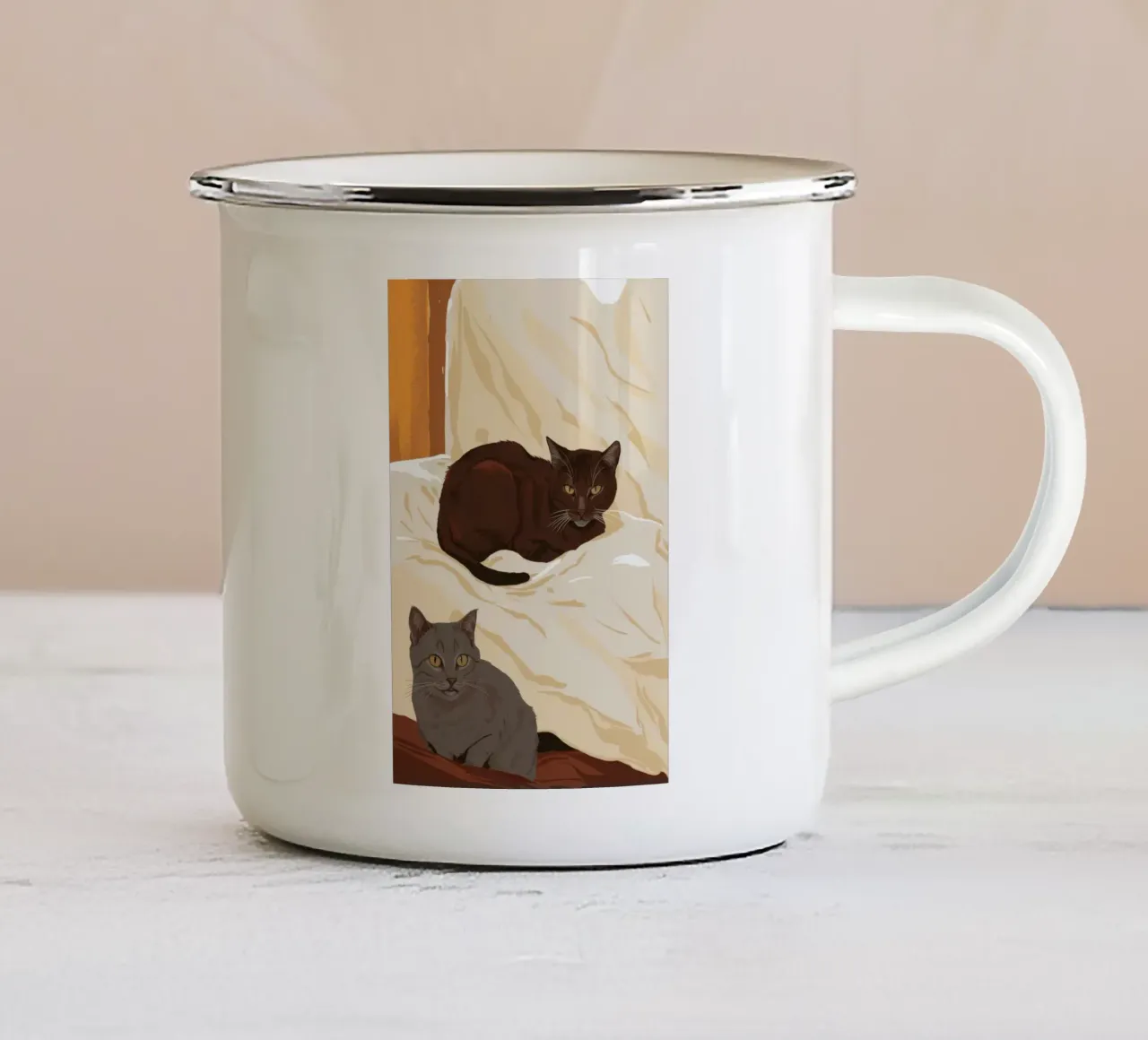 Coccole mattutine feline tazza in smalto da Stone Patina