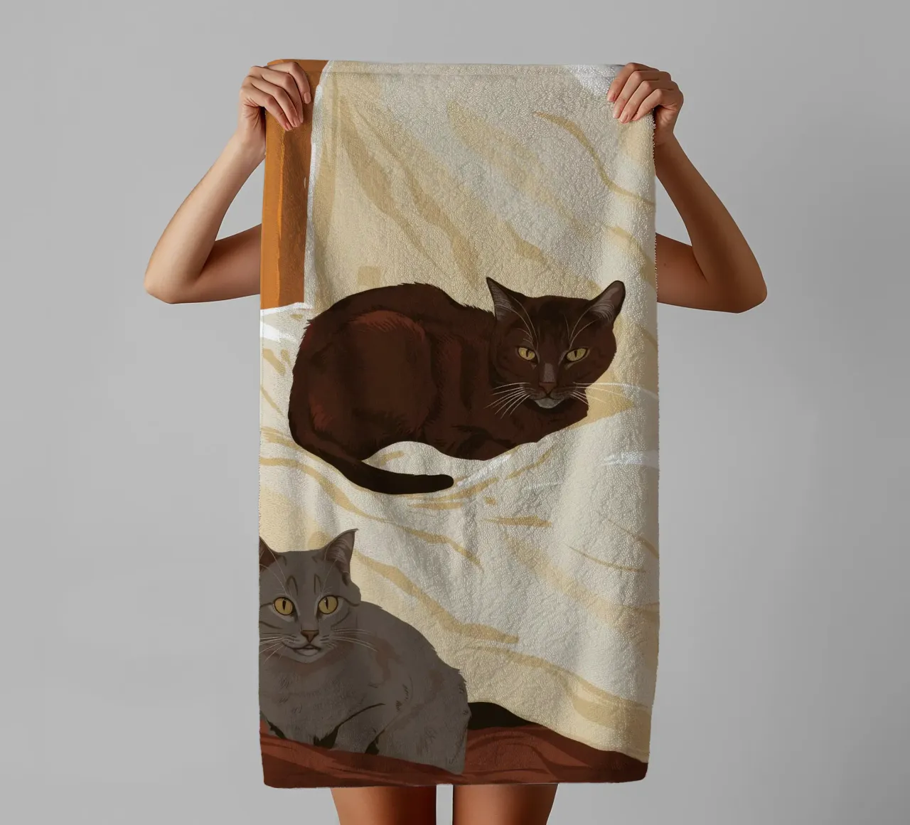 Coccole mattutine feline asciugamano da bagno da Stone Patina