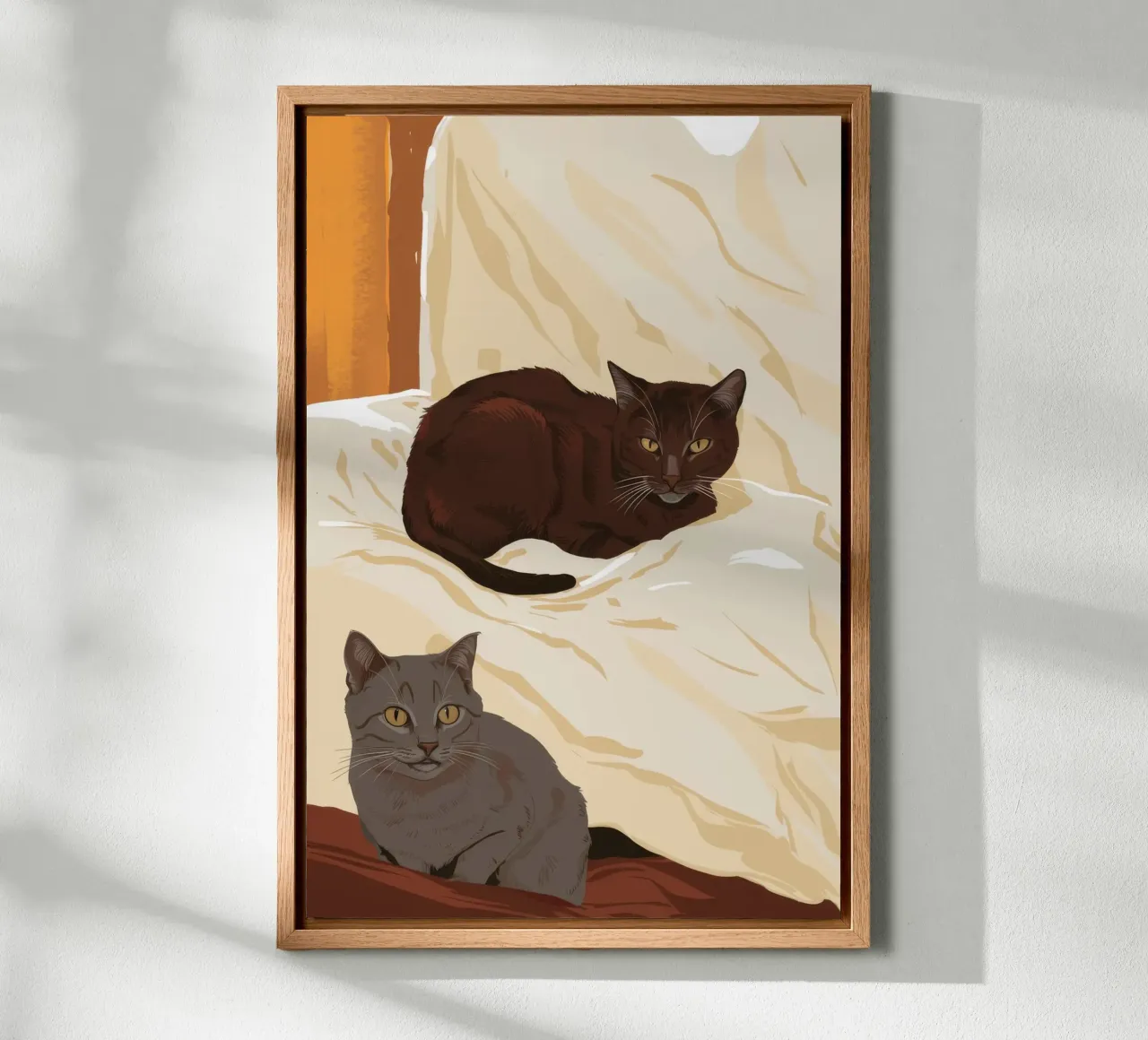Coccole mattutine feline tela con Cornice a cassetta da Stone Patina