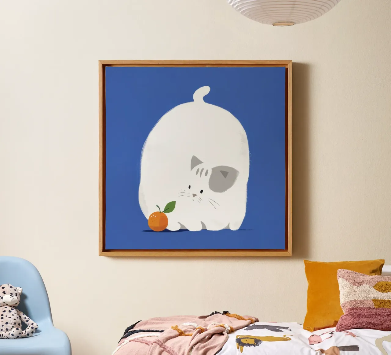 Contentezza del gatto Chonky tela con Cornice a cassetta da Stone Patina