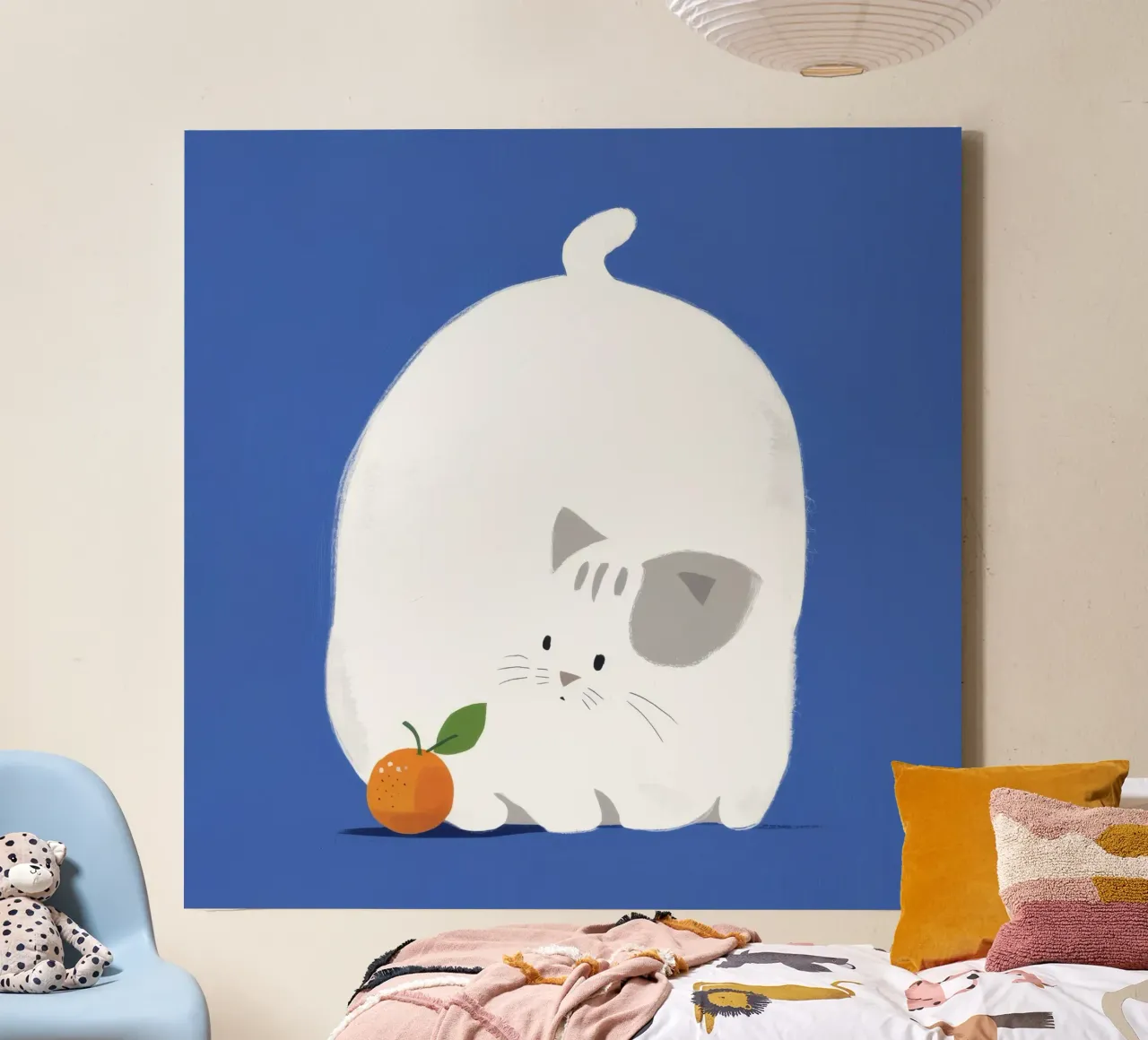 Contentezza del gatto Chonky tela con Cornice a cassetta da Stone Patina