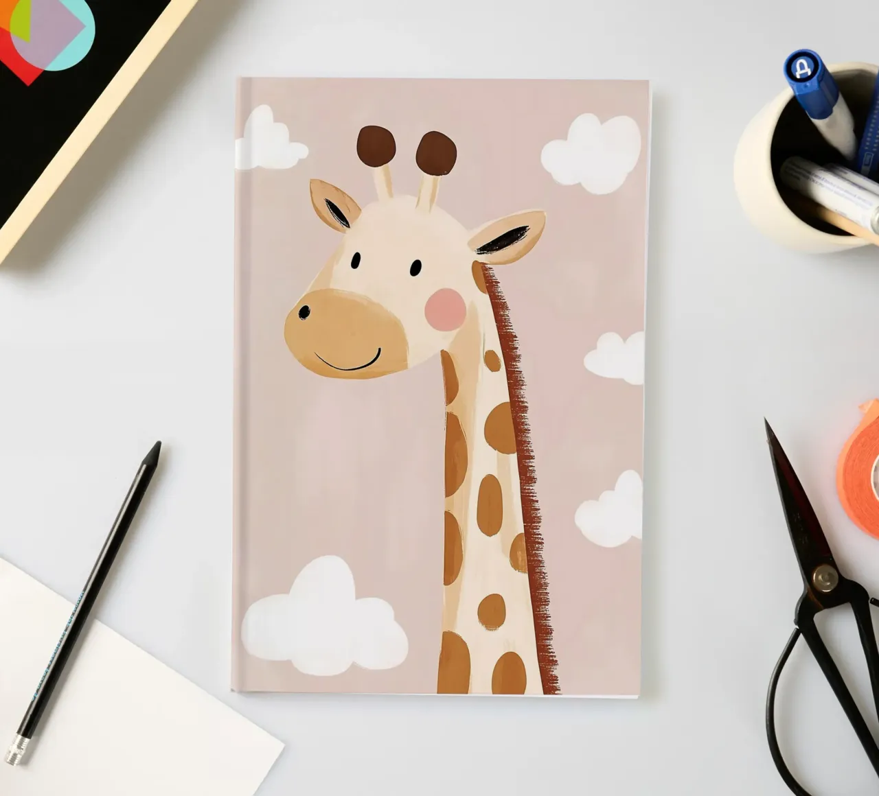 Cute Giraffe Poster, Nursery Print, Playroom Safari Prints notebook by Little Lola