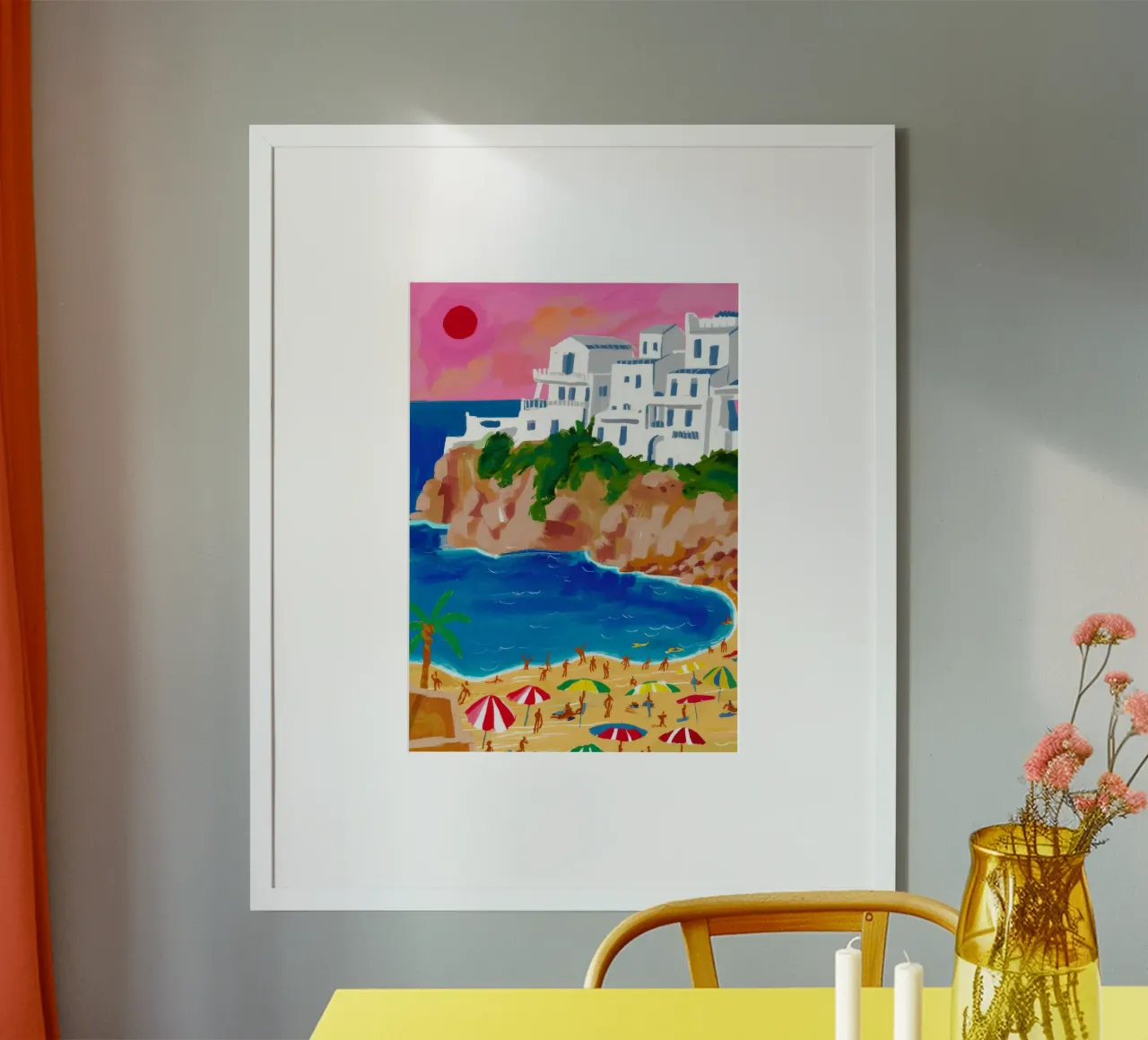 Fascino del villaggio costiero poster con telaio in legno da Haven Mirage