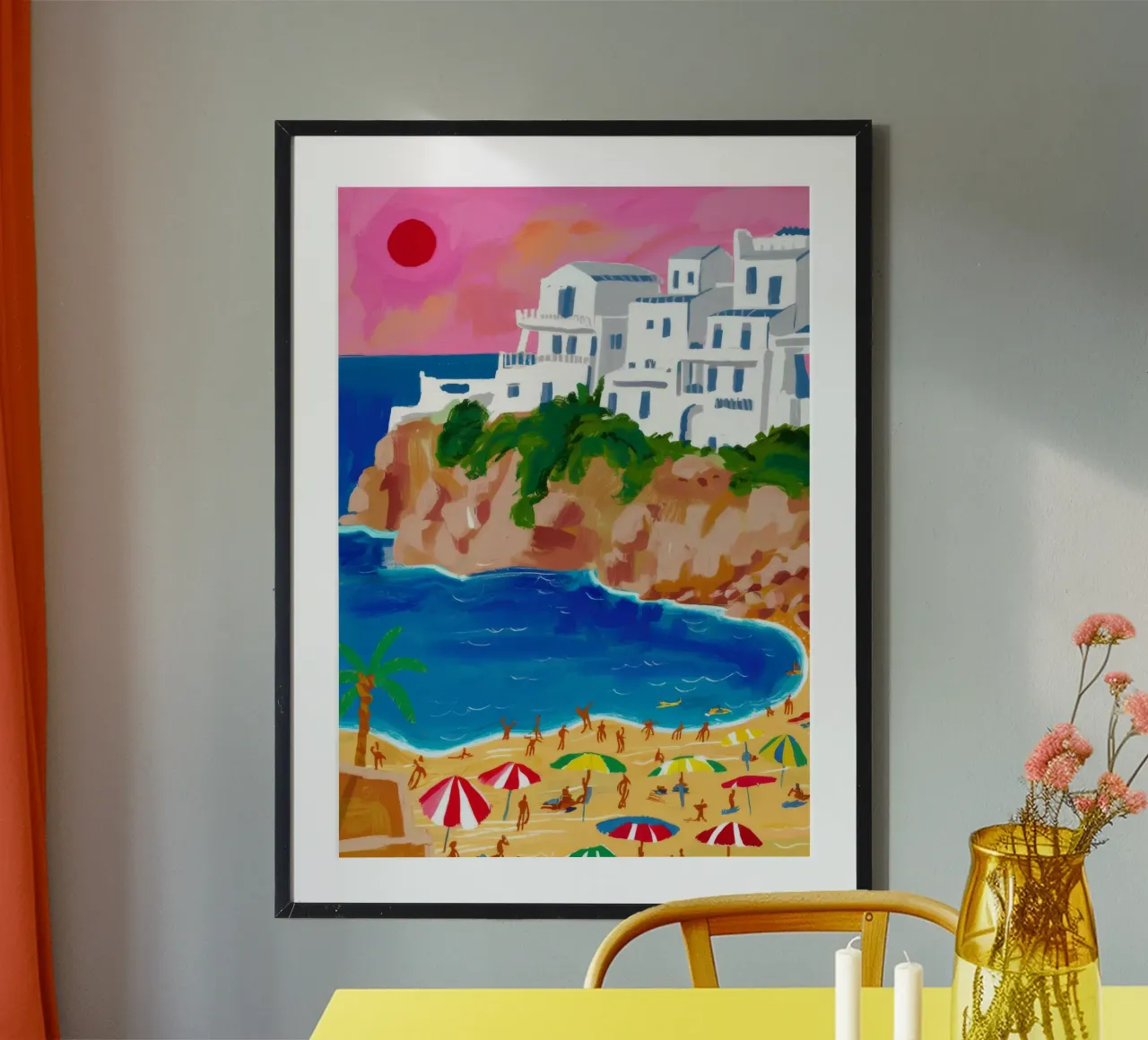 Fascino del villaggio costiero poster con telaio in legno da Haven Mirage