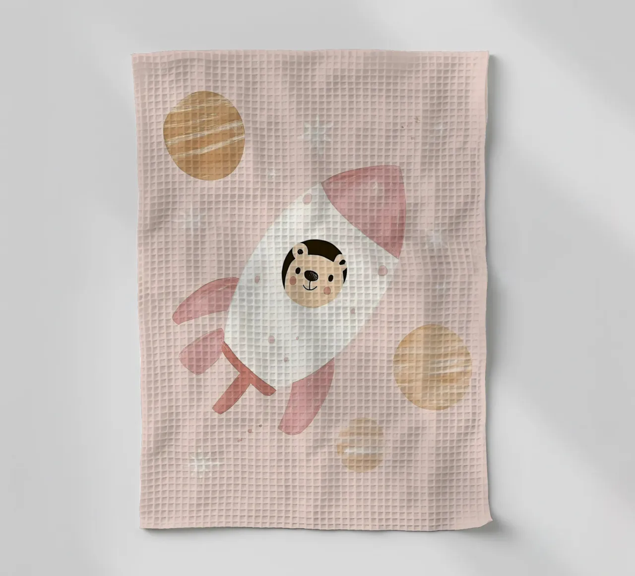 Ourson mignon dans l'espace, affiche de fusée, impression de chambre d'enfant, art de l'espace torchon de Little Lola