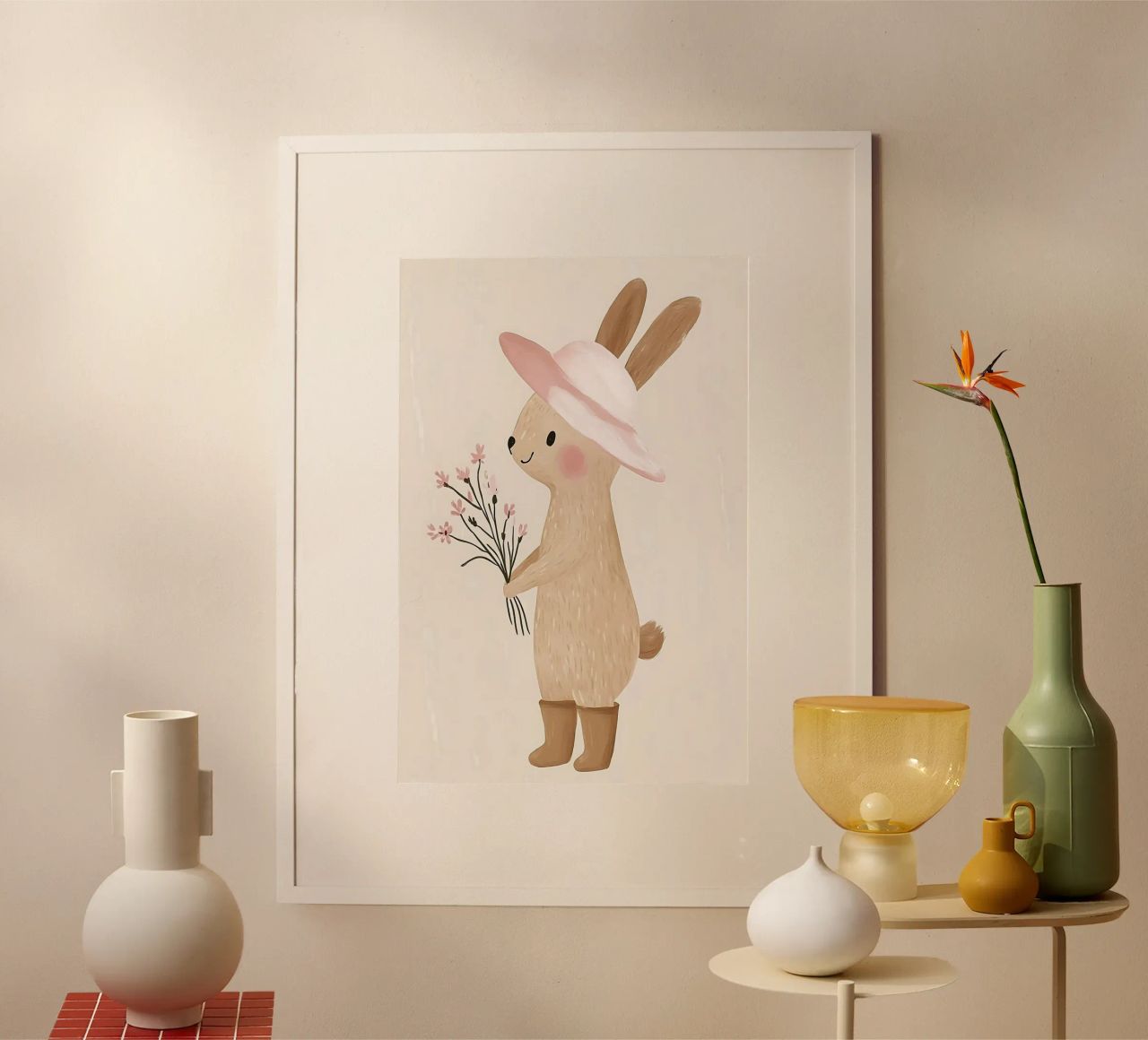 Niedlicher Hase mit Blumen, Kinderzimmer Wandkunst, Tierposter Poster von Little Lola