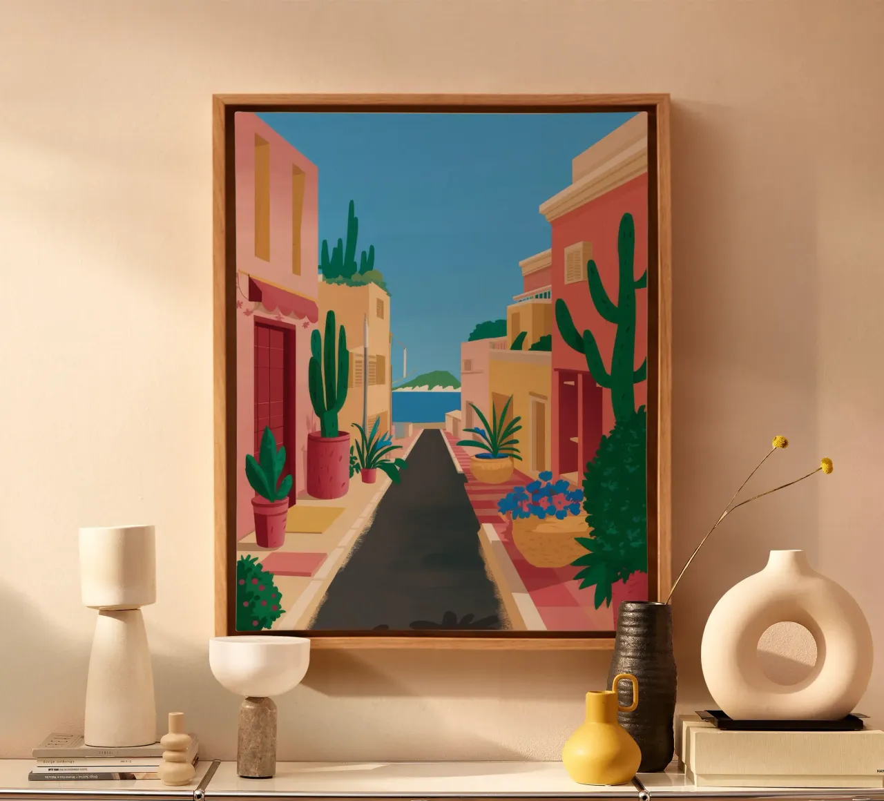 Alleyway Bloom Stroll canvas with Floater frame by Haven Mirage