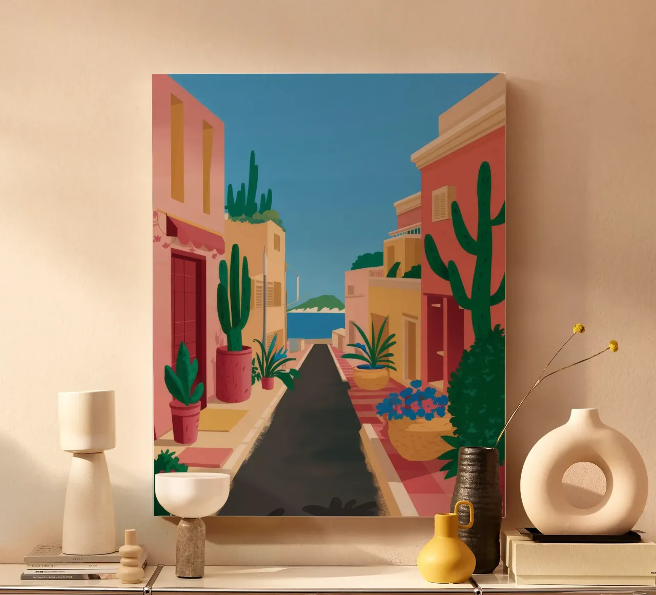 Alleyway Bloom Stroll canvas with Floater frame by Haven Mirage