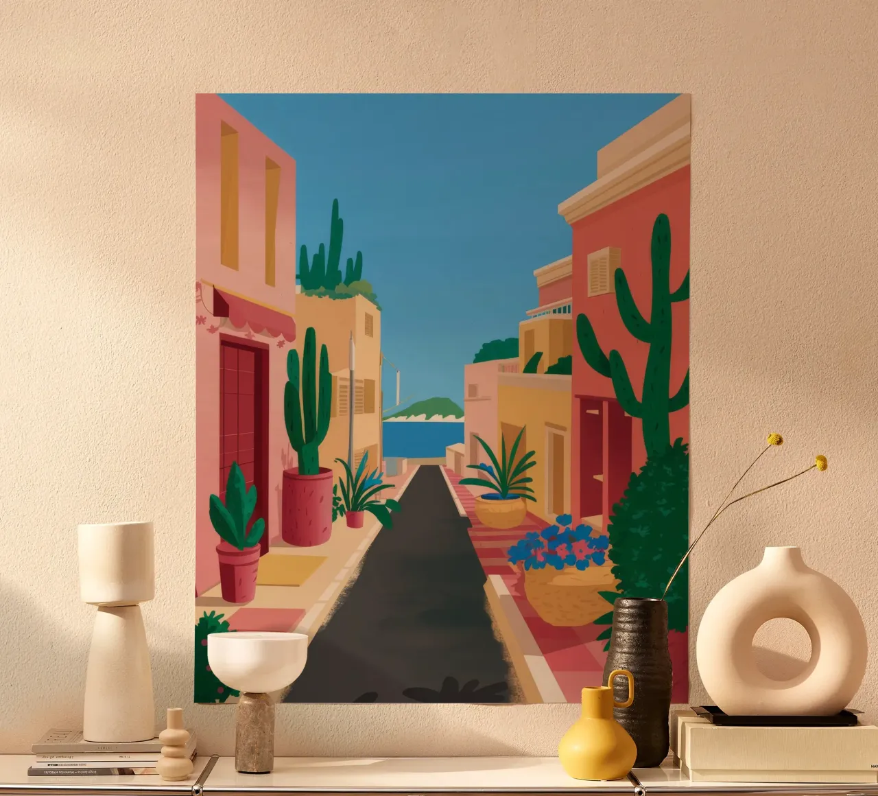 Passeggiata in fiore nei vicoli poster con telaio in plastica da Haven Mirage