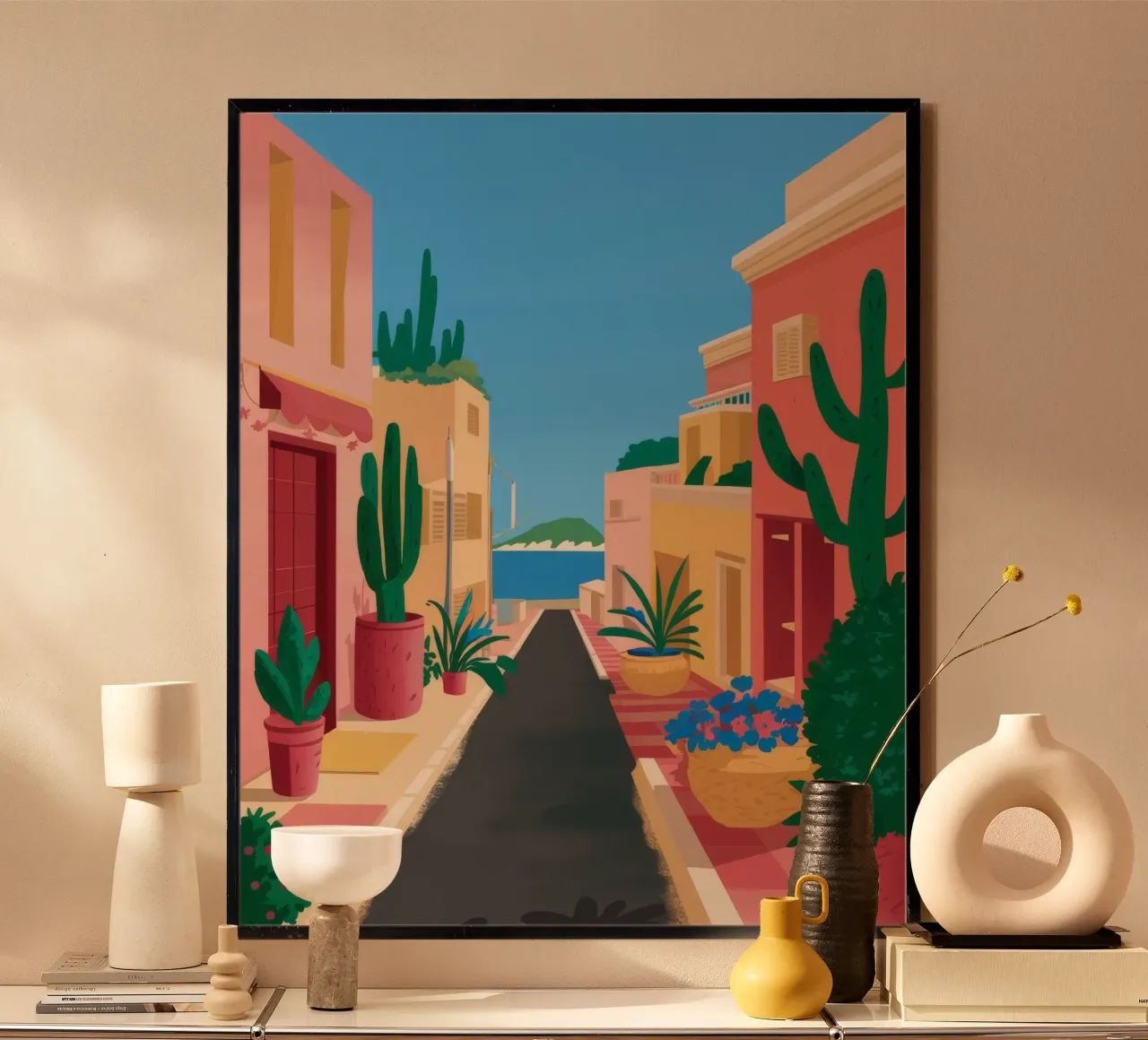 Passeggiata in fiore nei vicoli poster con telaio in plastica da Haven Mirage