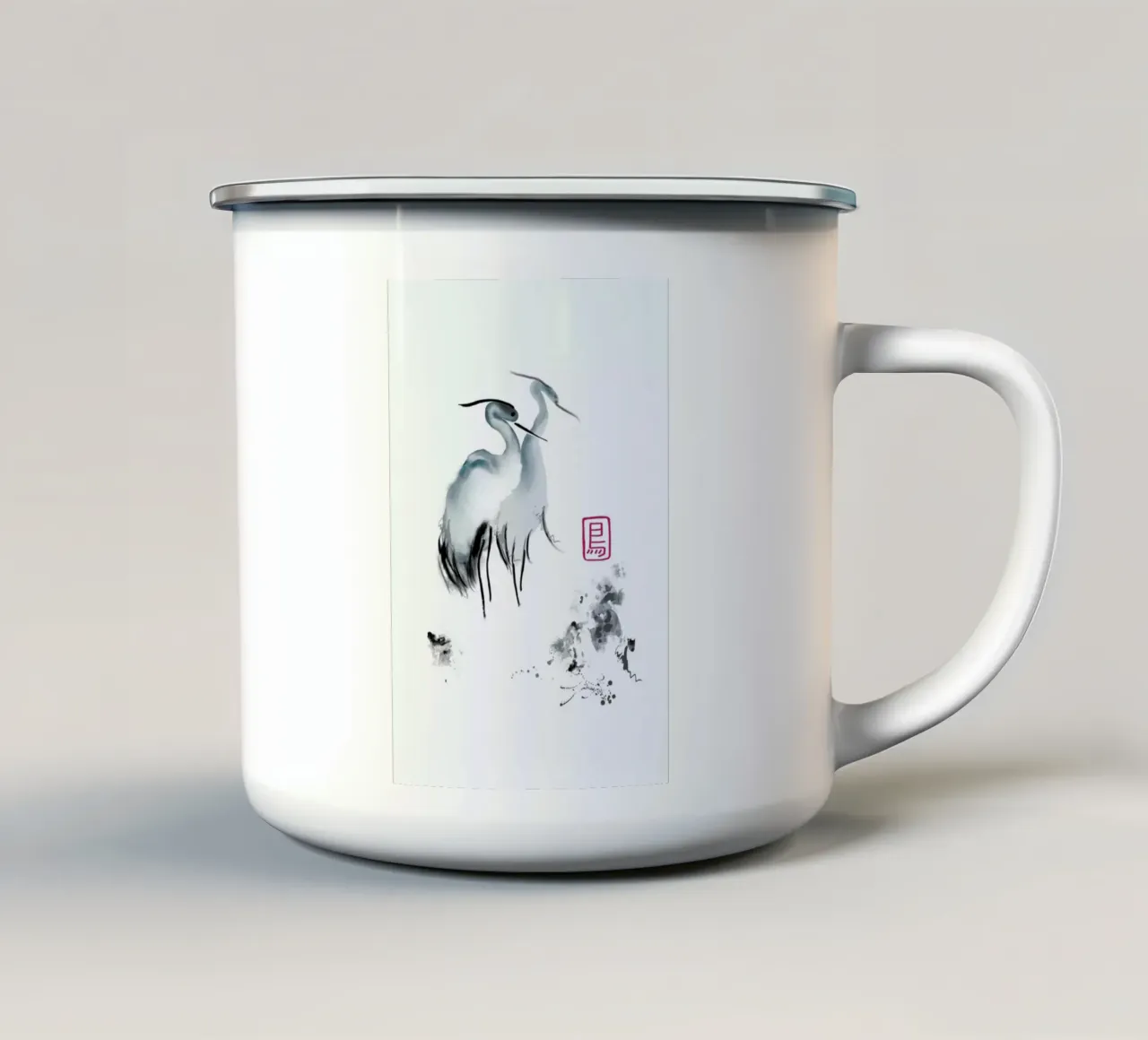 Cranes Of Mist II taza de esmalte de Flora & Fauna