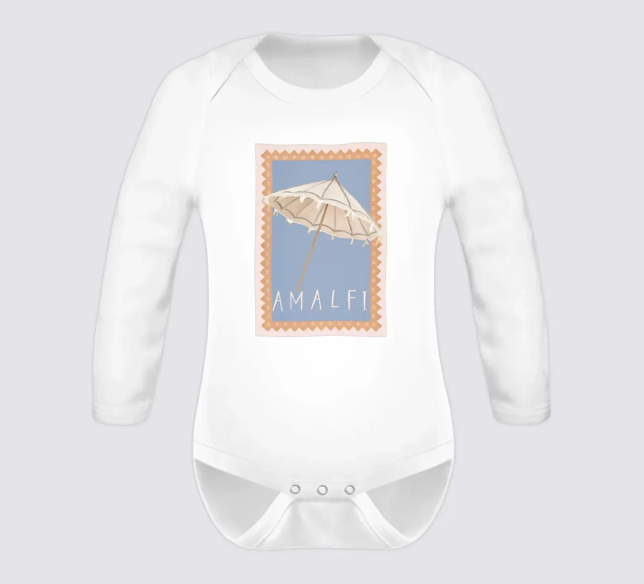 Amalfi Coast Umbrella Print, Italian Wall Art, Italy Poster long-sleeve baby romper by DolceVita