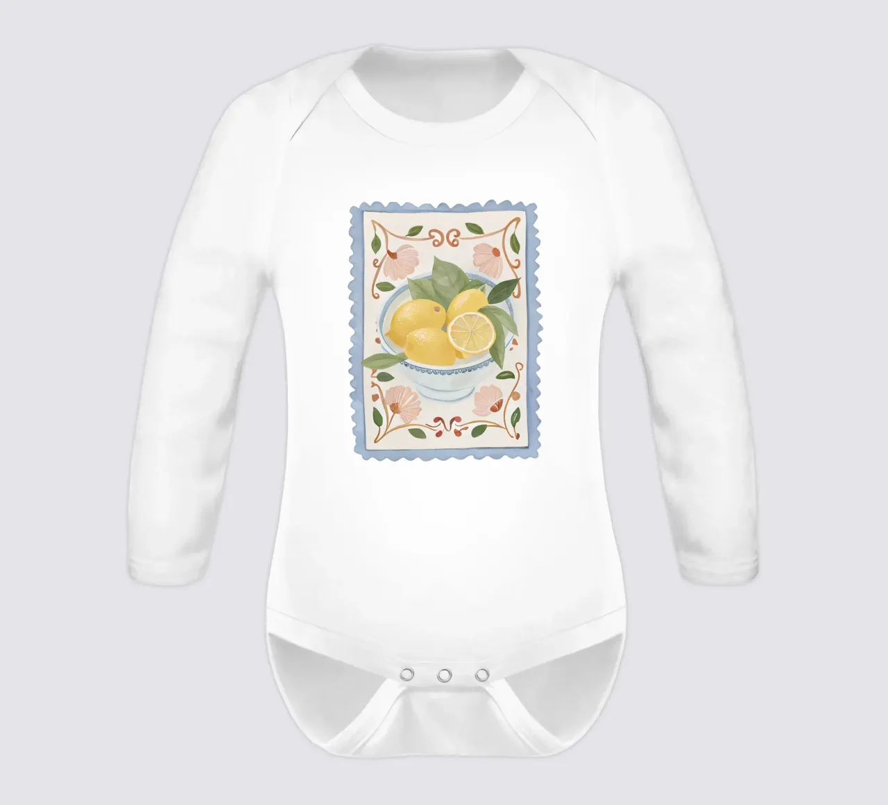 Italy Poster, Lemon Print, Fruit Wall Art, Amalfi Coast Art long-sleeve baby romper by DolceVita