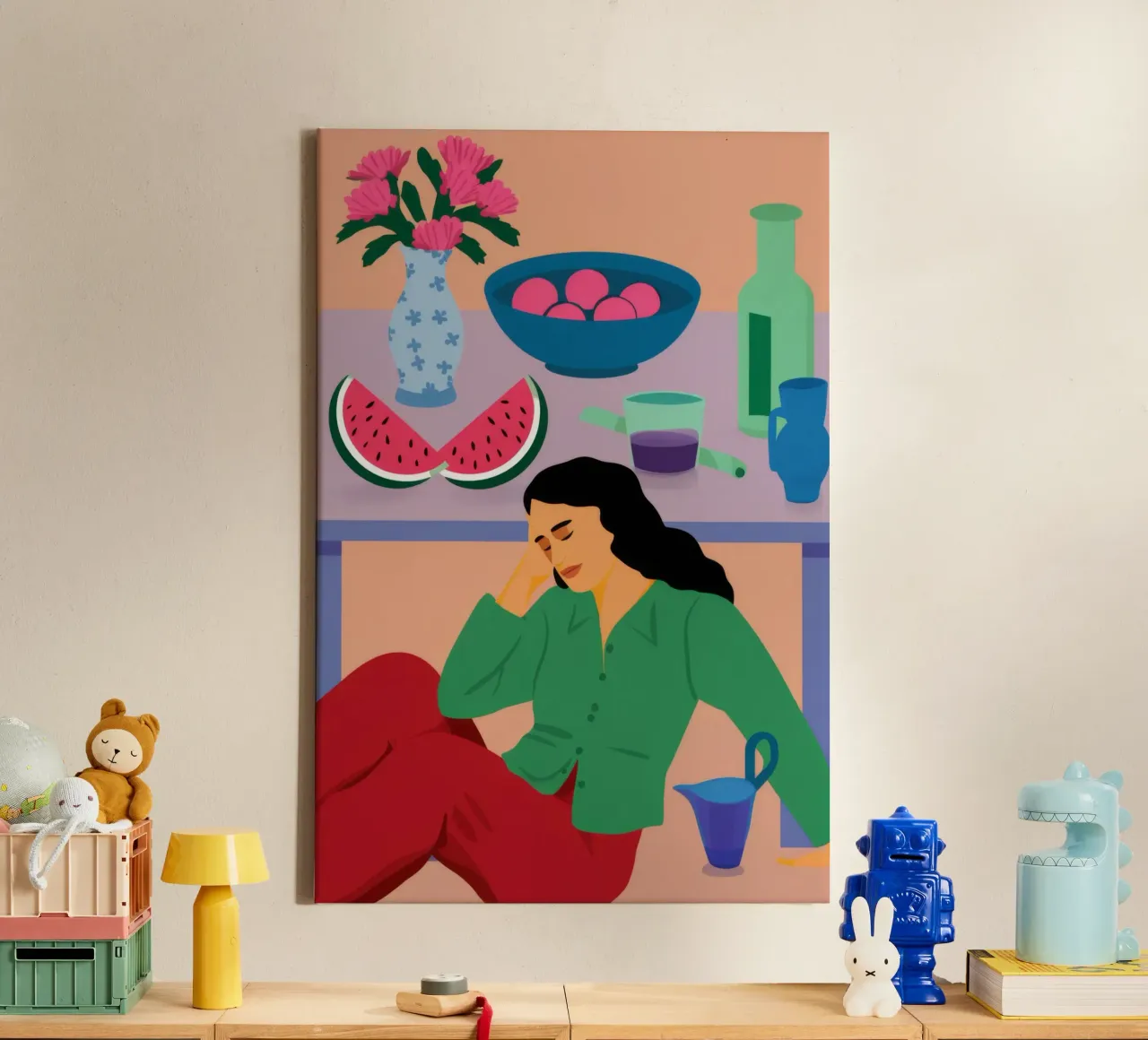 Window Lounging Muse canvas with Floater frame by Haven Mirage