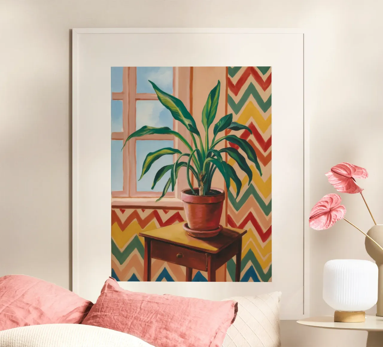 Santuario delle piante illuminato dal sole poster con telaio in legno da Haven Mirage