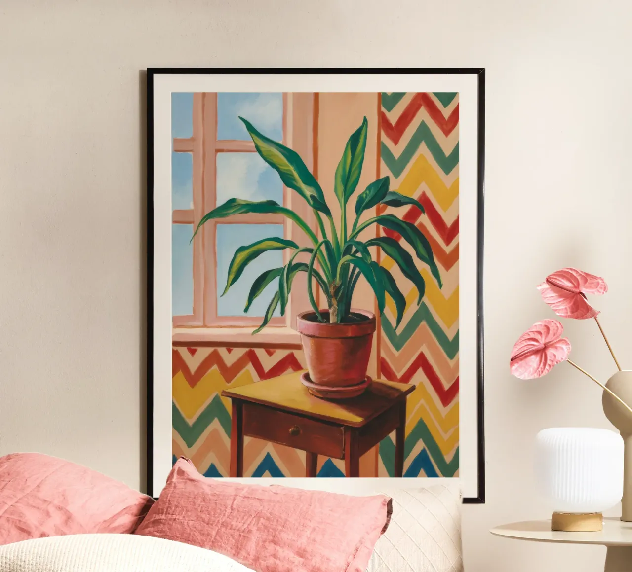 Santuario delle piante illuminato dal sole poster con telaio in legno da Haven Mirage
