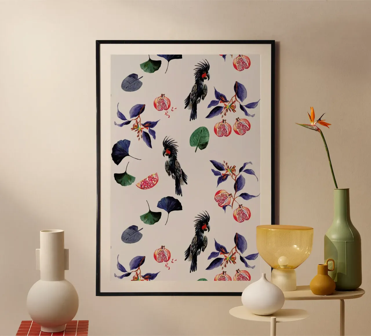 Pomegranates Park Roze poster con telaio in alluminio da Femke Zwaan