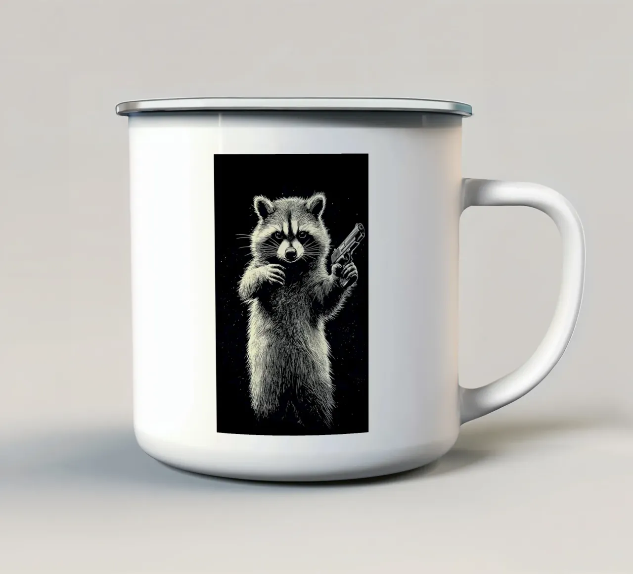 Waschbär mit Pistole tazza in smalto da WILD ART