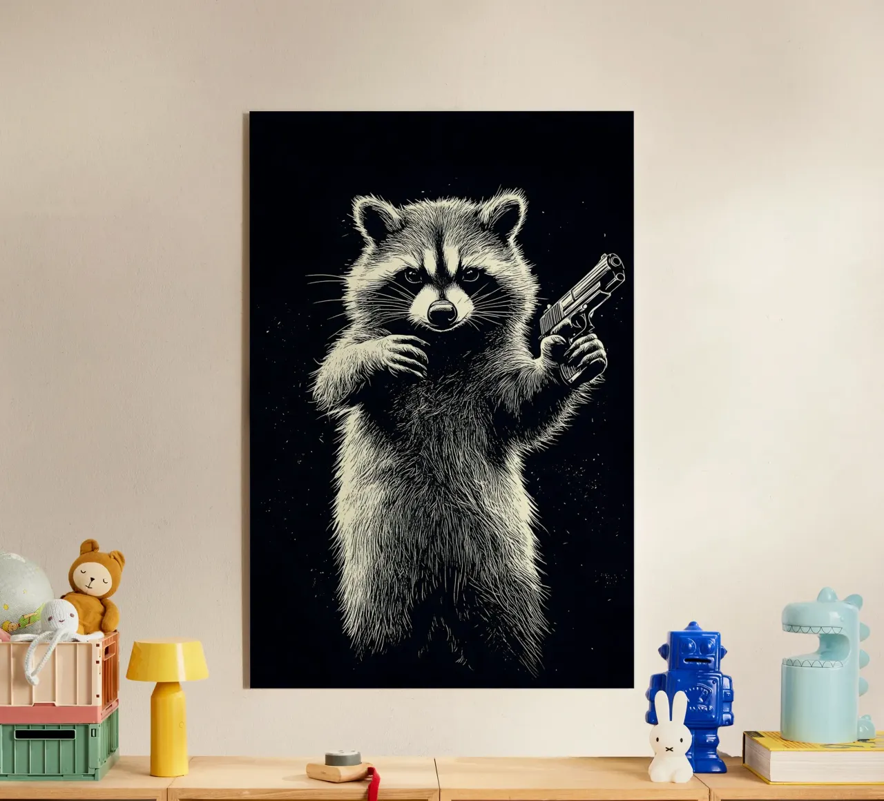 Waschbär mit Pistole metacrilato de WILD ART
