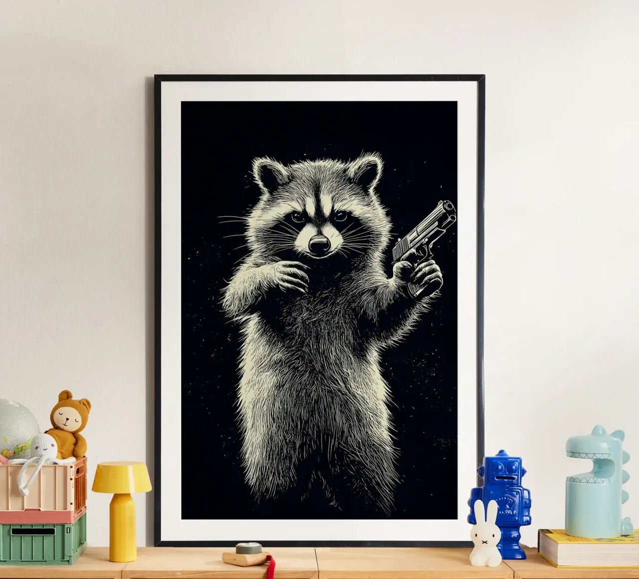 Waschbär mit Pistole hahnemühle de WILD ART