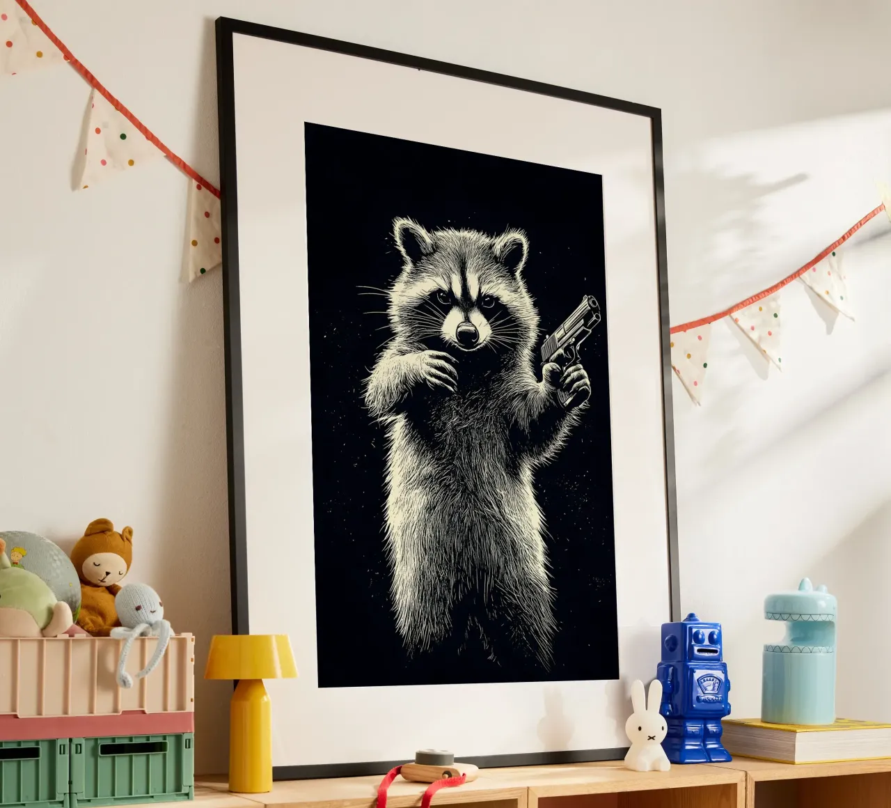 Waschbär mit Pistole hahnemühle de WILD ART