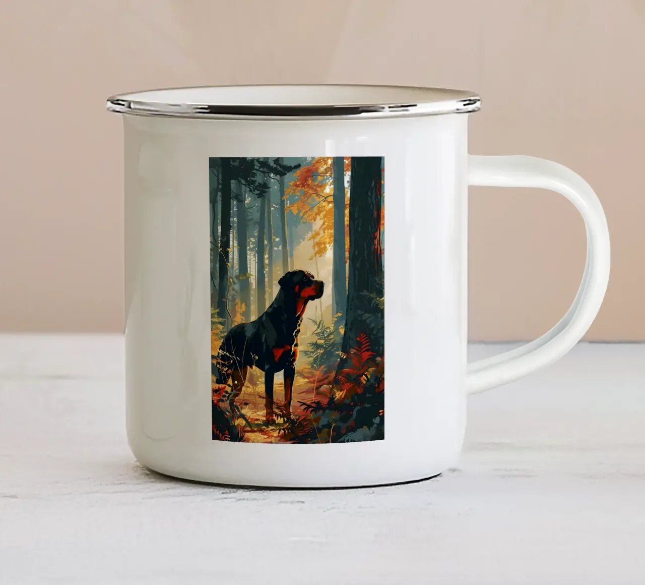 Rottweiler im wald tazza in smalto da WILD ART