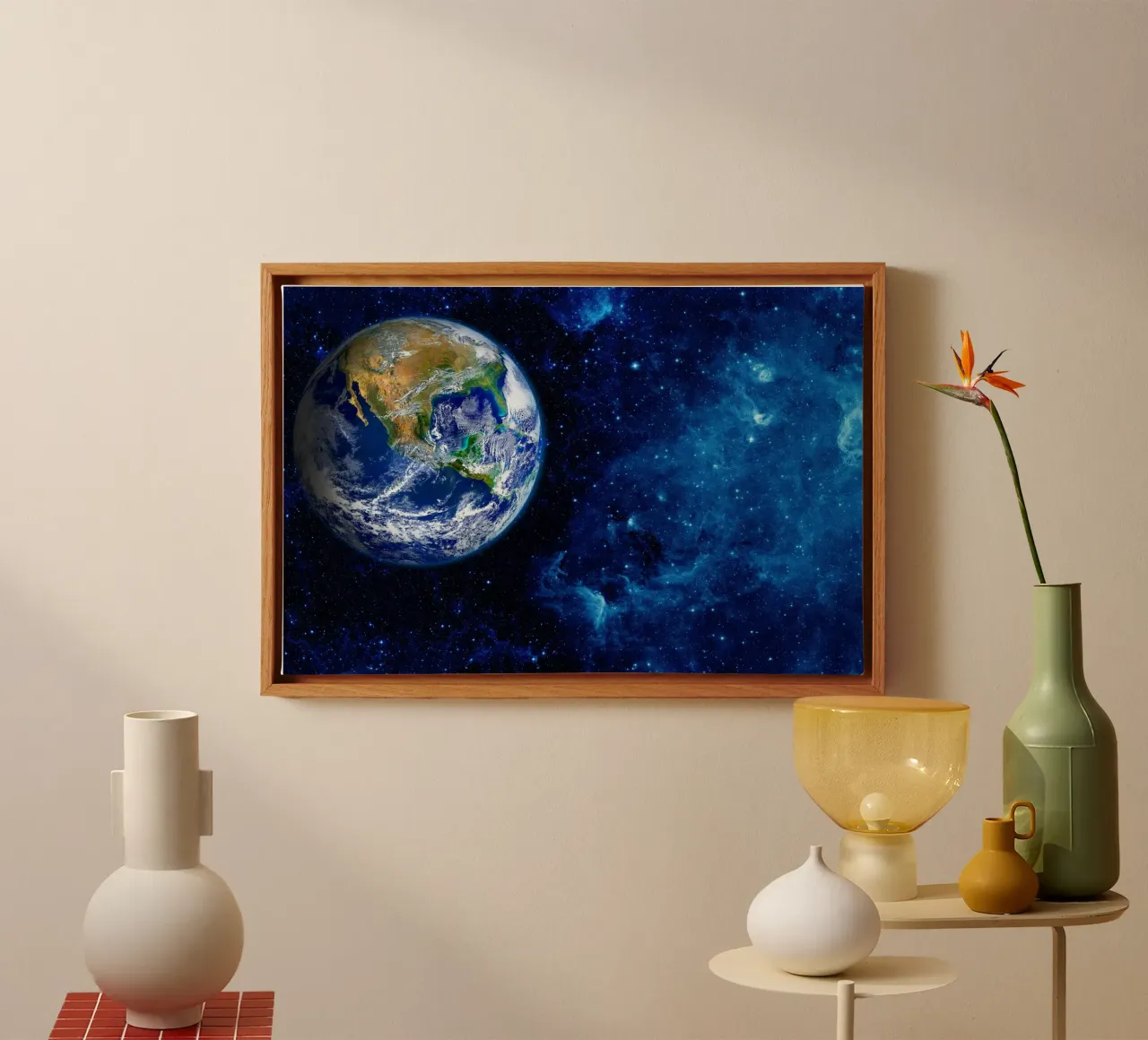 Aarde in de ruimte canvas met Baklijst van PhotoVibe Decor