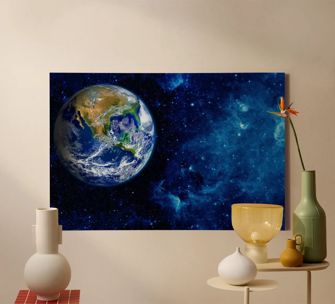 Aarde in de ruimte canvas met Baklijst van PhotoVibe Decor