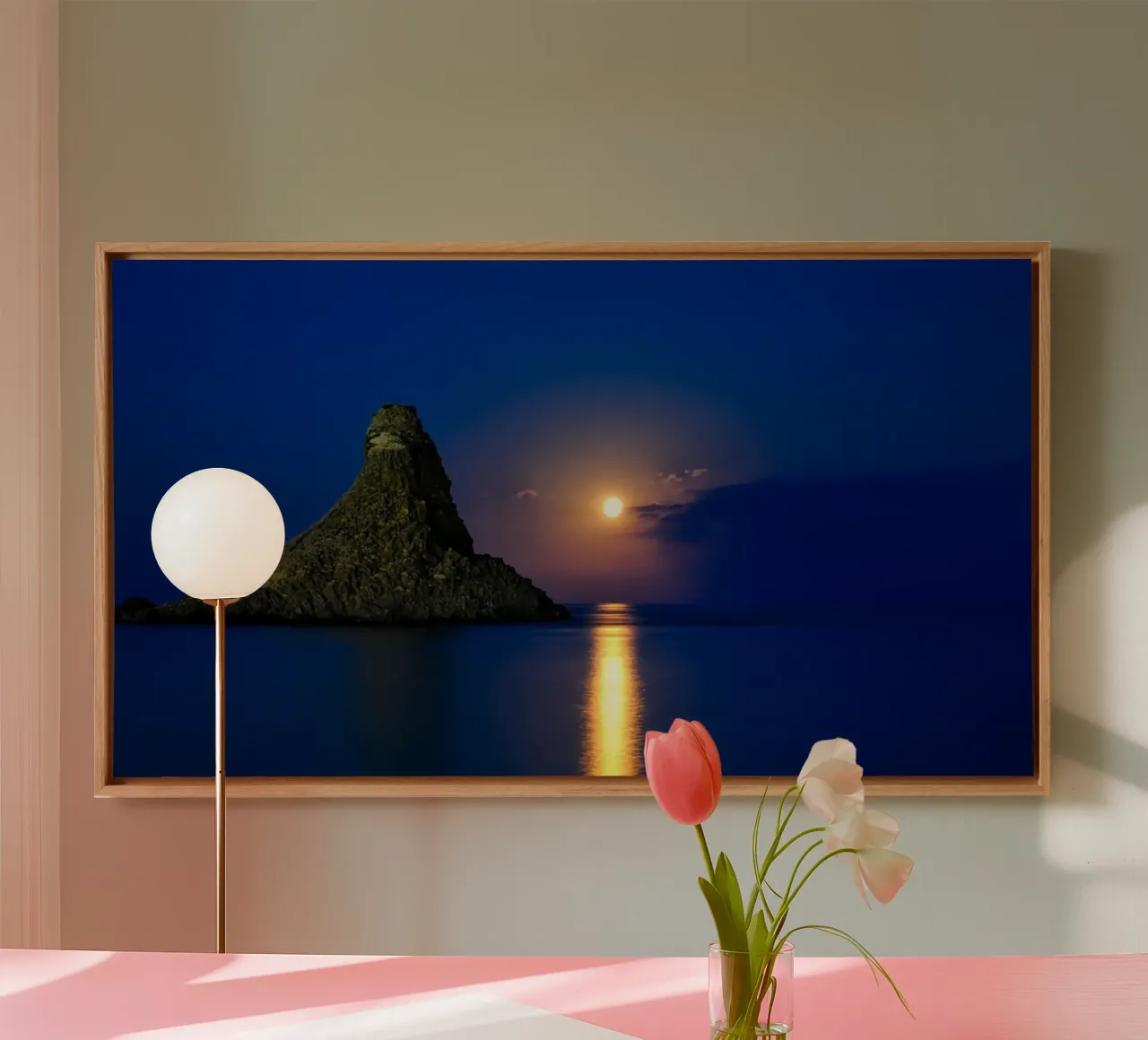 Full Moon over Sicily Coast canvas with Floater frame by PhotoVibe Decor