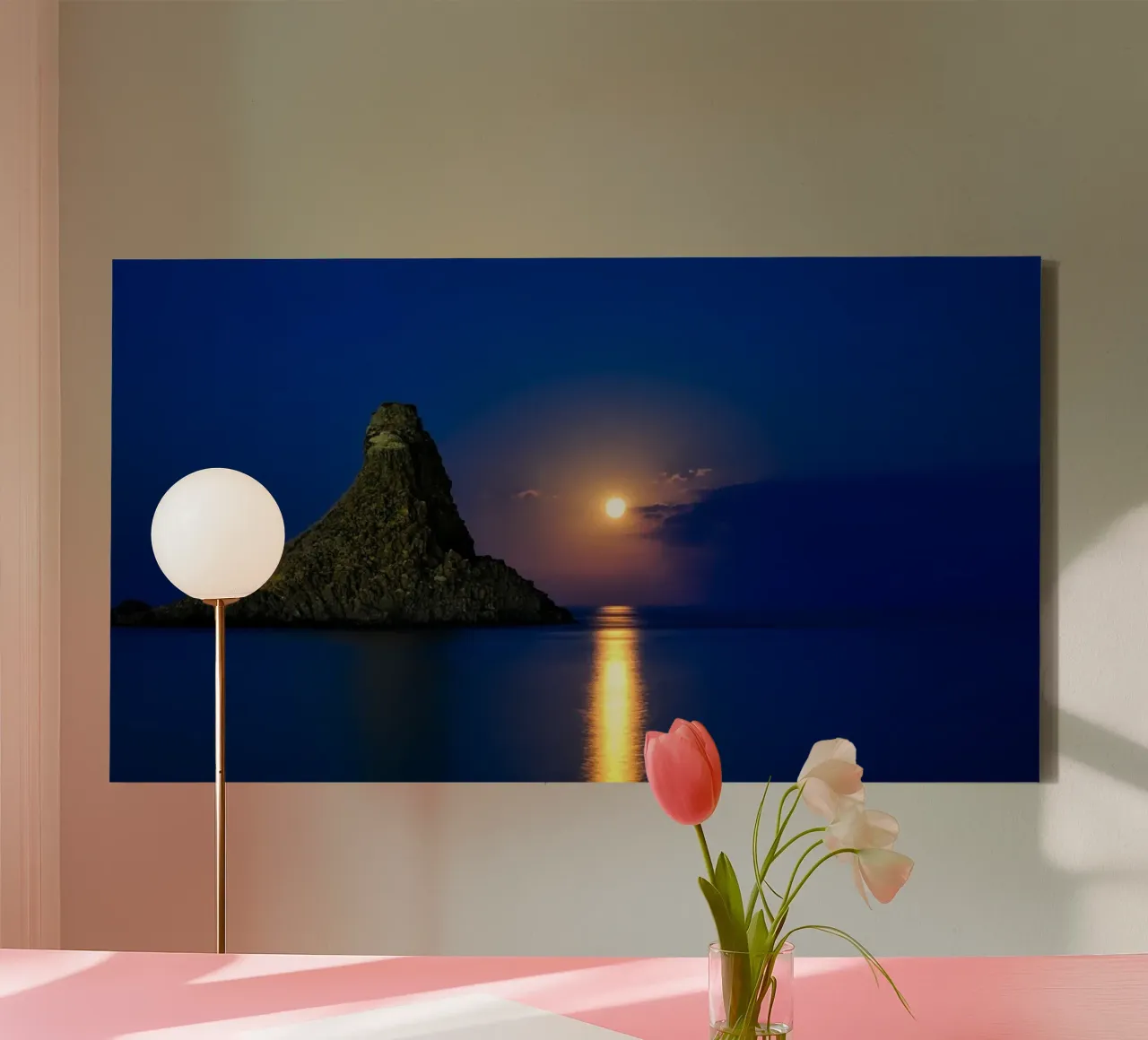 Full Moon over Sicily Coast canvas with Floater frame by PhotoVibe Decor