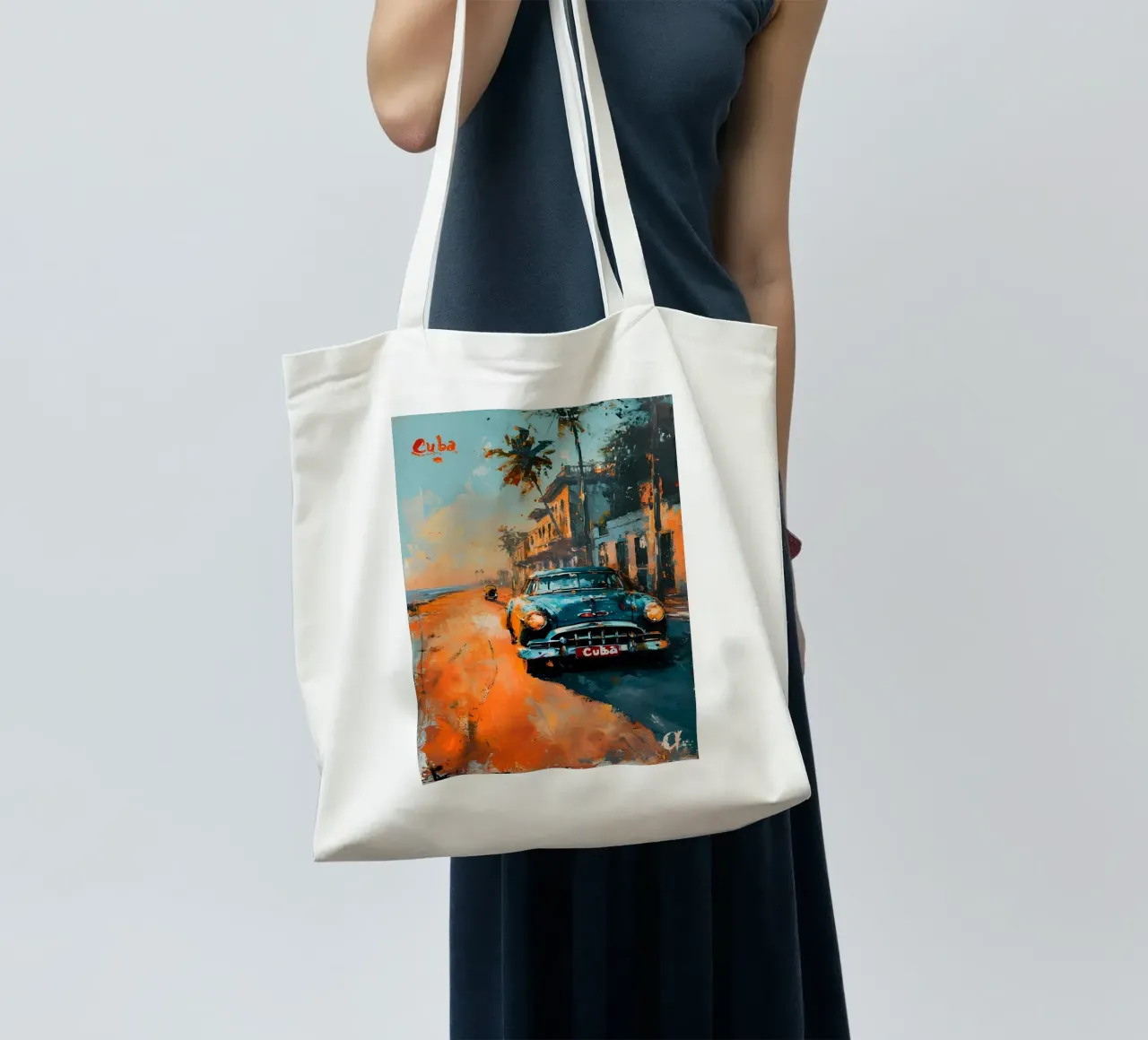 Kuba Oldtimer Kunst borsa in juta da Vintage Travel Art
