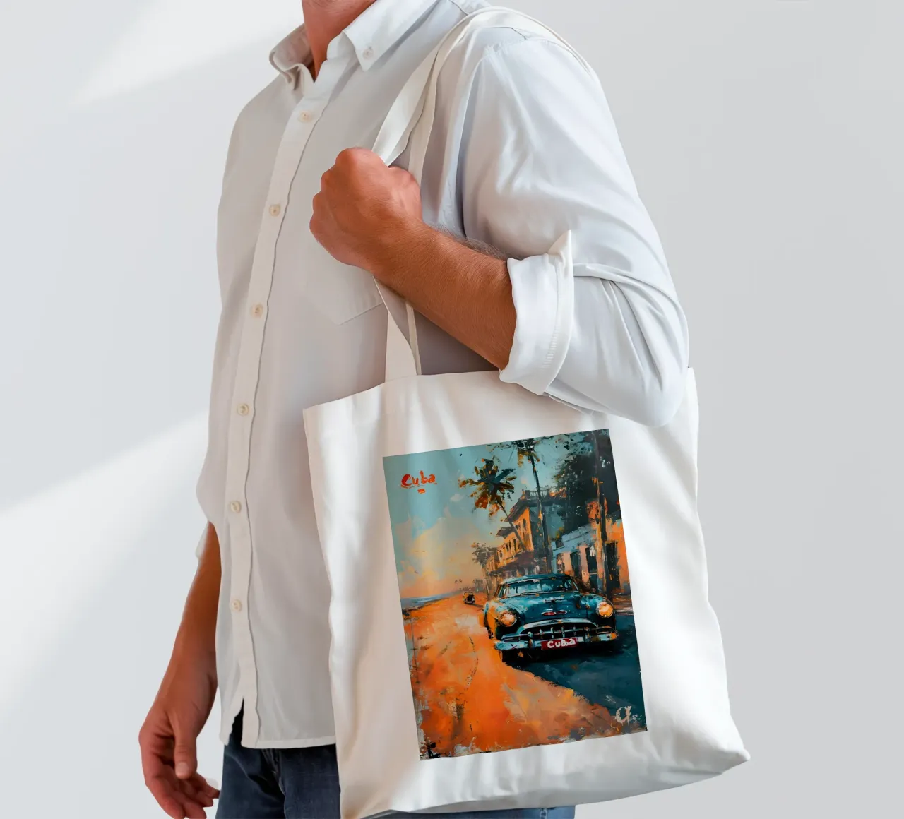 Kuba Oldtimer Kunst borsa in juta da Vintage Travel Art