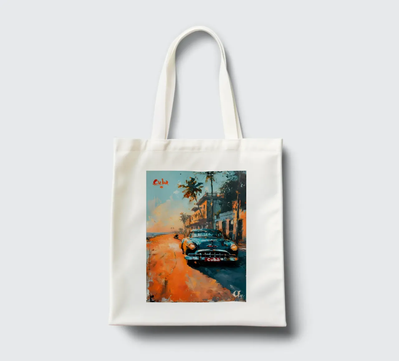 Kuba Oldtimer Kunst borsa in juta da Vintage Travel Art