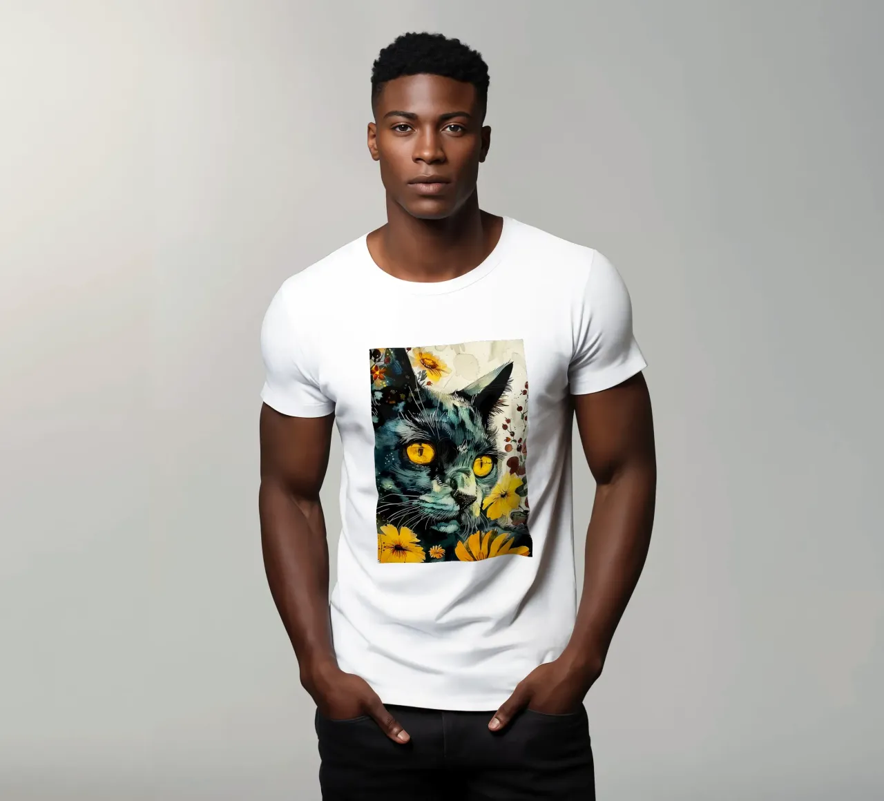 Gatto nero t-shirt da Lionmixart