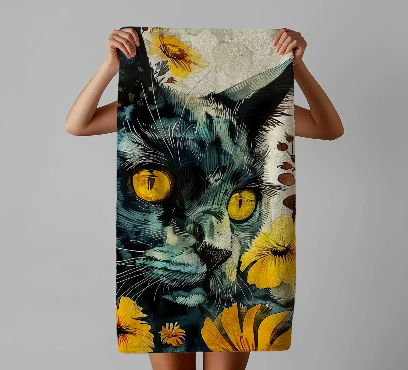 Black cat towel by Lionmixart
