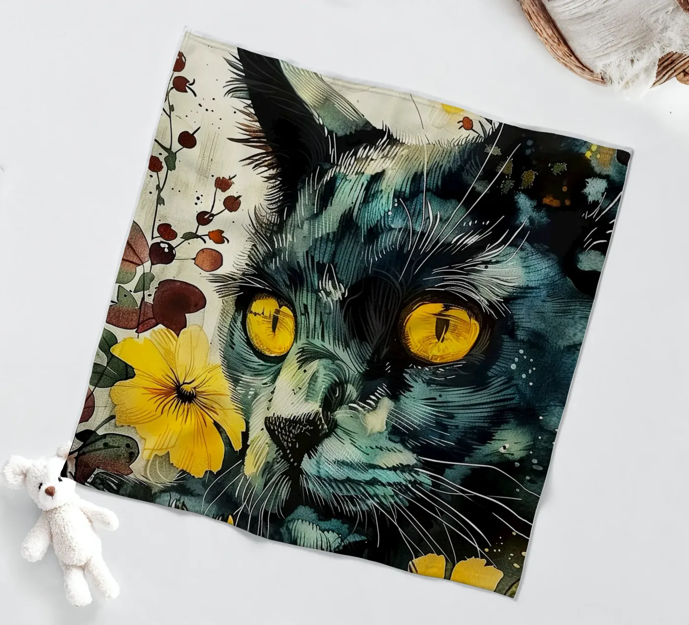Black cat fleece blanket by Lionmixart